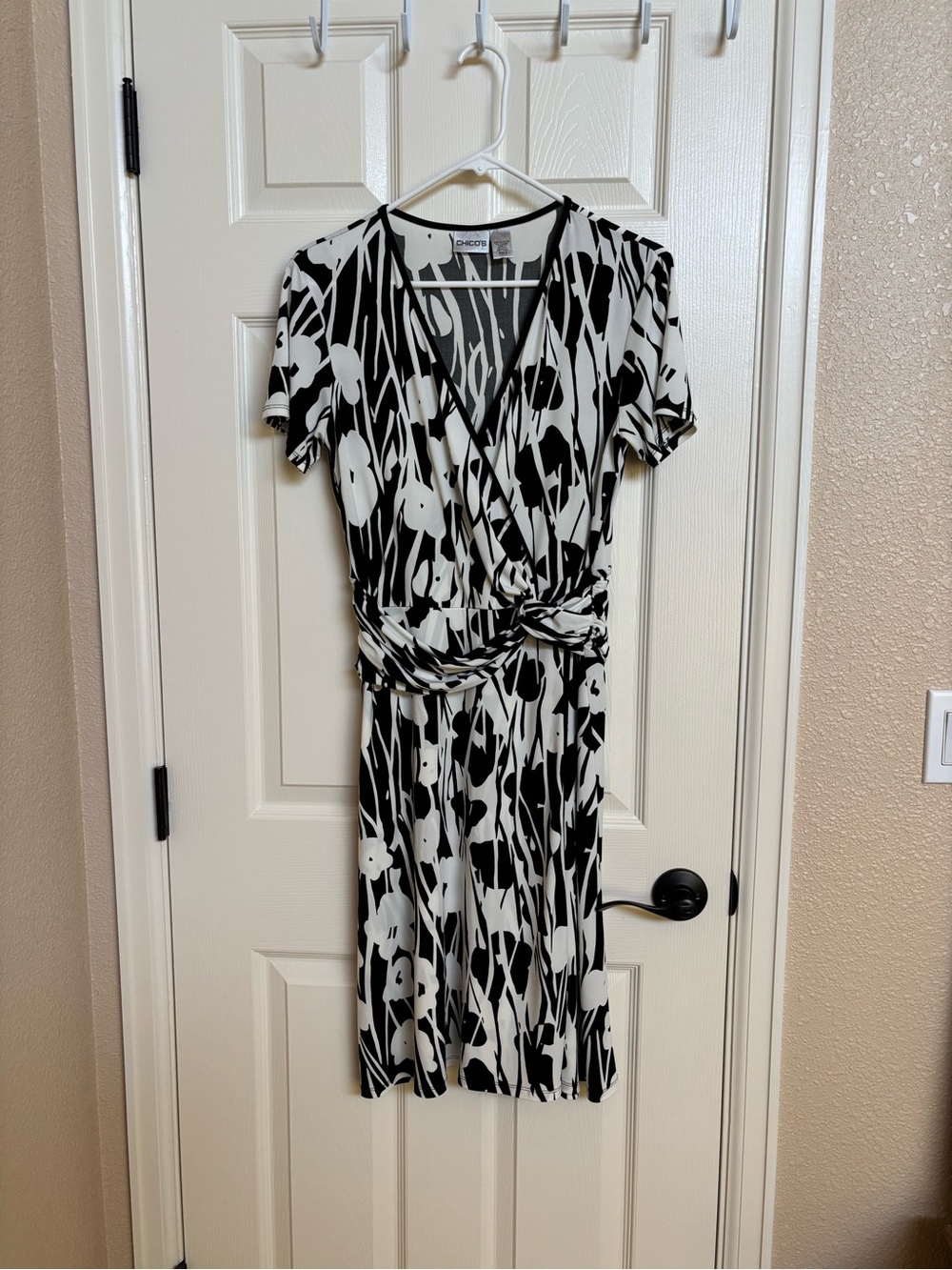 Chico's Black & White Floral-Print Midi Wrap Dress